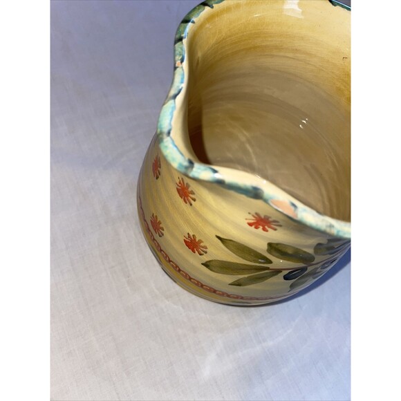 Italica ARS Pottery Pitcher 7” Tall 5” Wide Yellow Beige Olive Branch Handle - Picture 12 of 12